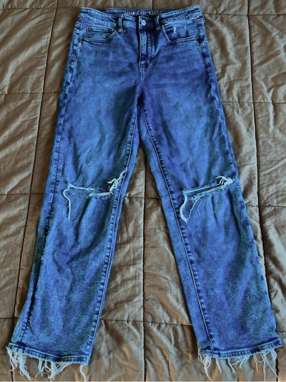 American Eagle Outfitters Distressed Blue Straight-Leg Jeans